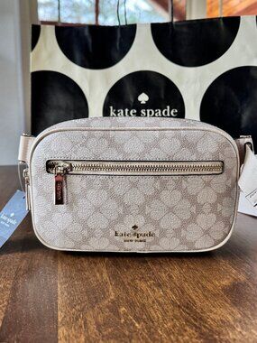NEW Kate Spade Signature Spade Flower Belt Bag KG484 Fanny Pack Dark Beige Multi